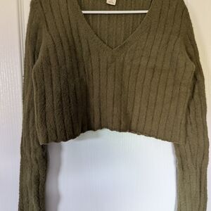 Urban Outfitters Olive Green Cropped Knit Sweater